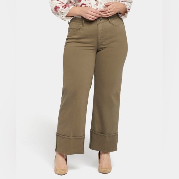 NYDJ Teresa Ripe Olive Wide Leg Jeans Cuffed sz 10 - Picture 1 of 8